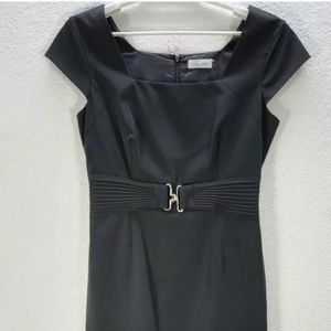 Women's Calvin Klein Bodycon Classic Black Dress Cap Sleeve Square Neck Sz 6